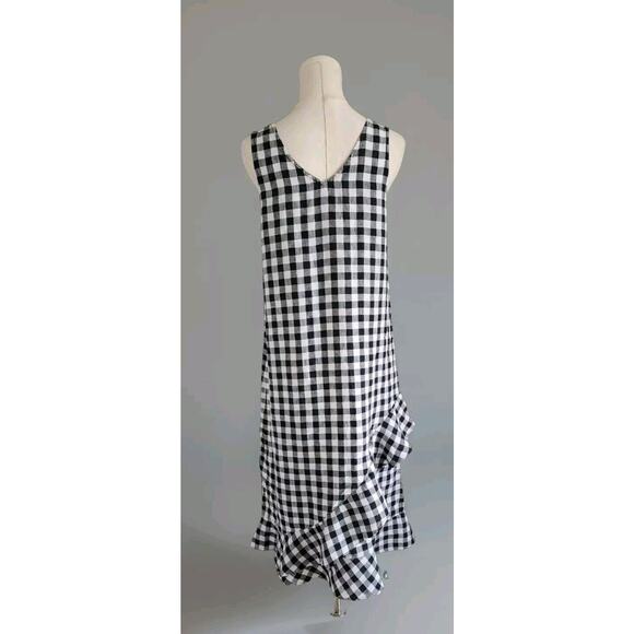 Lord And Taylor LAGENLOOK Linen Ruffle Hem Shift Dress Black White Gingham Small - Picture 2 of 4